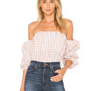 NWT L'Academie The Puff Sleeve blouse in taupe gingham size small